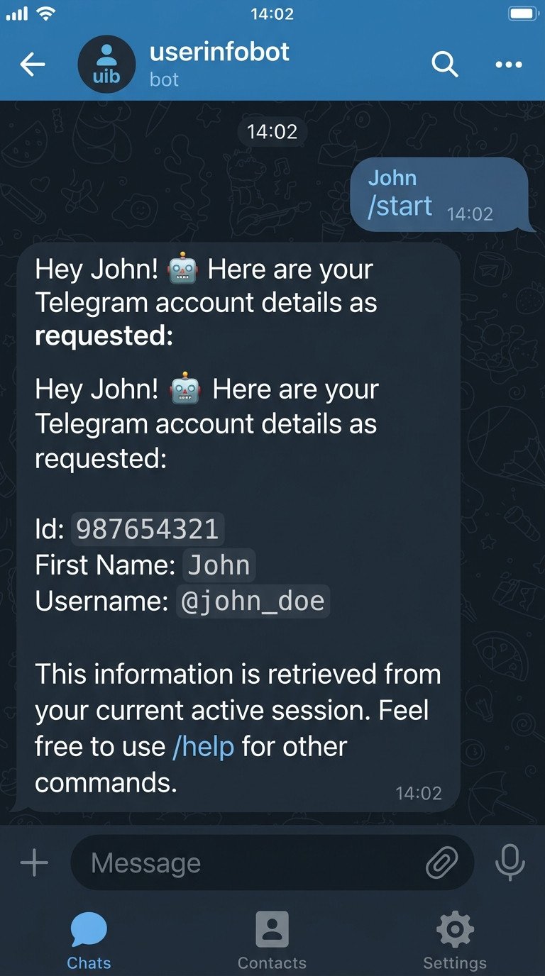 Captura de pantalla del ID de Chat en Telegram usando userinfobot